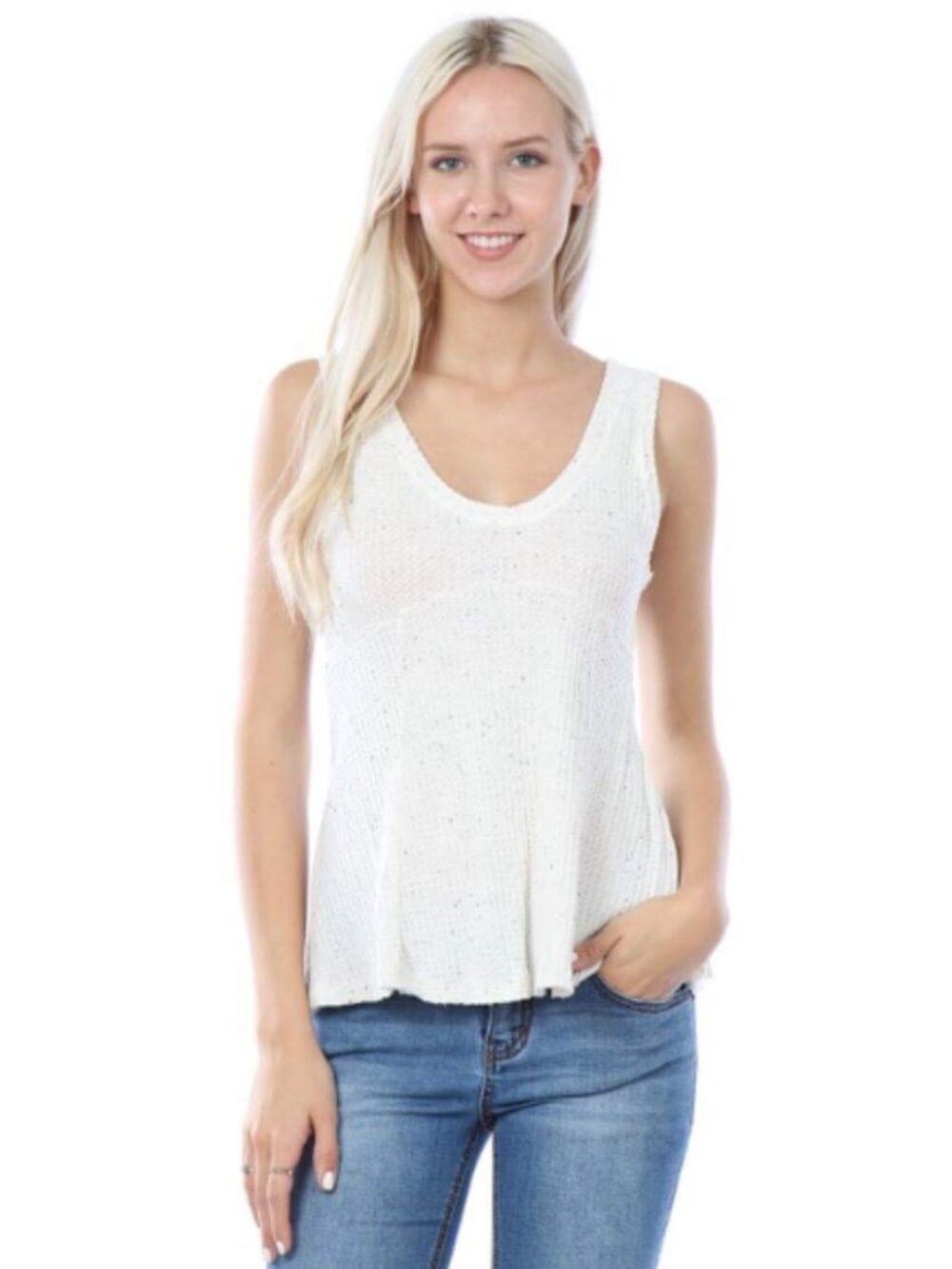 A116 • Cream Speckled Waffle Knit Scoop Neck Tank Top